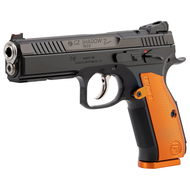 Shadow 2 Orange OR | 9MM, 4.89", Orange Aluminum Grips, 19 Rounds, Optics Ready, Ambidextrous, Adjustable Rear Sight & Fiber Optic Front, Steel, Matte Black, 91248 Semi-automatic, DA/SA, Full Size