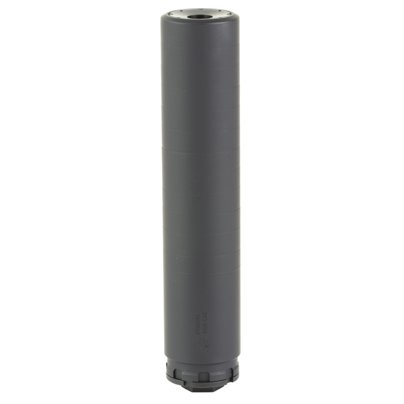 Primal, Rifle/Pistol Suppressor, 9MM - 45-70 Government, 7.9" in Length, 1.618" in Diameter, 17-4 Stainless Steel, Cerakote Black, Includes 5/8X24 Direct Thread Insert and the HUB to P-Series Adapter, Compatible with Nomad/Wolfman/Ghost Mounts Right Out