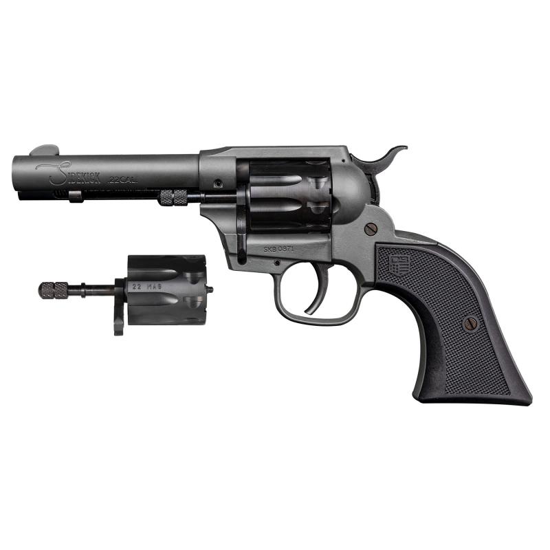 Sidekick, Double Action/Single Action, Metal Frame Revolver, 22 LR/22 WMR, 4.5" Barrel, Zinc, Cerakote Finish, Dark Gray, Black Checkered Glass Filled Nylon Grips, Blade Front Sight, Integral Rear Sight, 9 Rounds DB0500A051