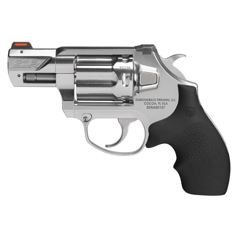 SDR, Self Defense Revolver, Double Action/Single Action, 357 Magnum/38 Special, 2" Barrel, Steel, Polished Finish, Stainless Steel, Black Rubber Grip, Fiber Optic Sights, 6 Rounds DB0700S701