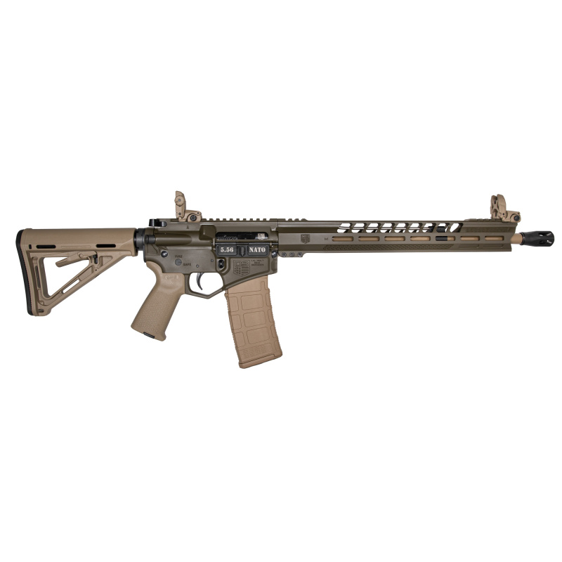 DB15, Semi-automatic Rifle, AR, 223 Remington/556NATO, 1:8, Medium Contour, 4150 CrMov, 16" FDE Cerakoted Barrel, Mid-Length Gas System, Mil Spec OD Green Finish With FDE Furniture, 6 Position Stock, 30 Rounds, 15" MLOK Handguard With Anti-Slip Texture P