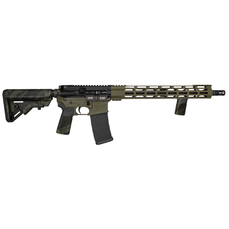 DB15, Semi-automatic Rifle, AR, 300 Blackout, 16" Barrel, Threaded 5/8X28, A2 .30 Cal Flash Hider, Hard Coat Anodized Finish, Black, Cerakote Finish, Olive Drab Green, Black Multicam B5 Bravo Stock, B5 P-Grip and B5VFG Foregrip, 15" M-LOK Rail, 30 Rounds