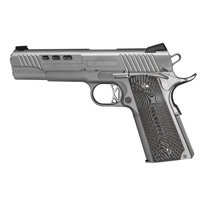DB1911, 45 ACP, 5" Barrel, Adjustable Novak Sights, Stainless Steel Frame, Stainless Steel Ported Slide w/ Custom Engraving, Skeletonized Aluminum 3-4lbs Trigger, G10 Composite Grips, 3 Mags, 8Rd DB1911SS