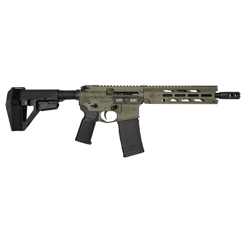 DB15 Obsidian, Semi-automatic, AR Pistol, 300 Blackout, 10.5" Barrel, 1:8 Twist, Muzzle Brake, Anodized Finish, Olive Drab Green, 9" Free Float M-LOK S Rail, Magpul MOE K2 Grip, SBA5 Pistol Brace, 30 Rounds, 1 Magazine DB1984B101
