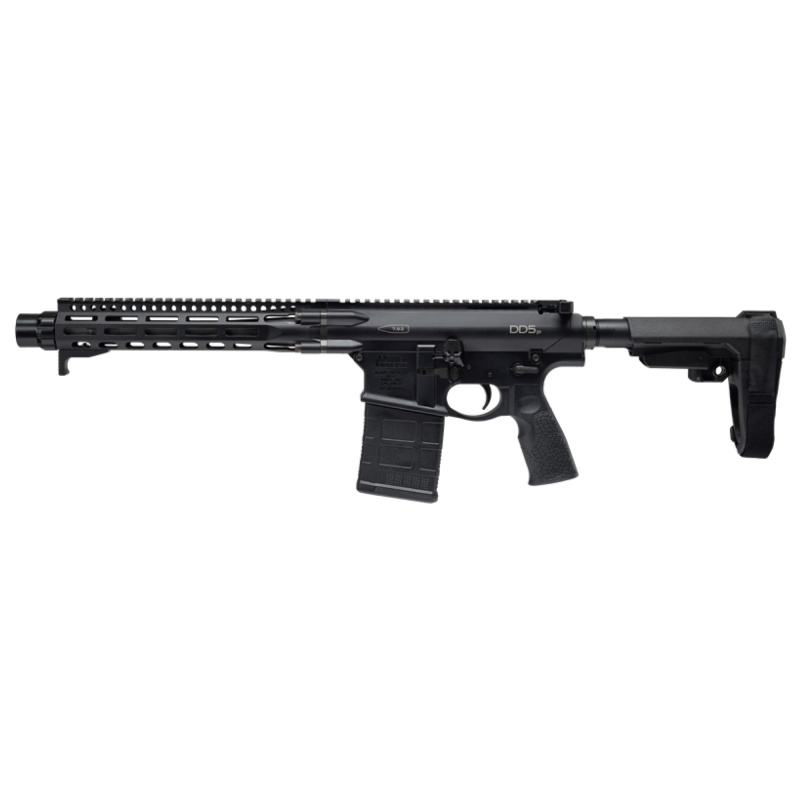 DD5 P, Semi-automatic, AR Style Pistol, 7.62 NATO, 12.5" Cold Hammer Forged Barrel, Mid-length Gas System, DLC Finish, Black, Linear Compensator, 10.5" Free-float M-LOK Handguard, Pistol Grip, SBA3 Brace, 20 Rounds, 1 Magazine 02-088-30157-047