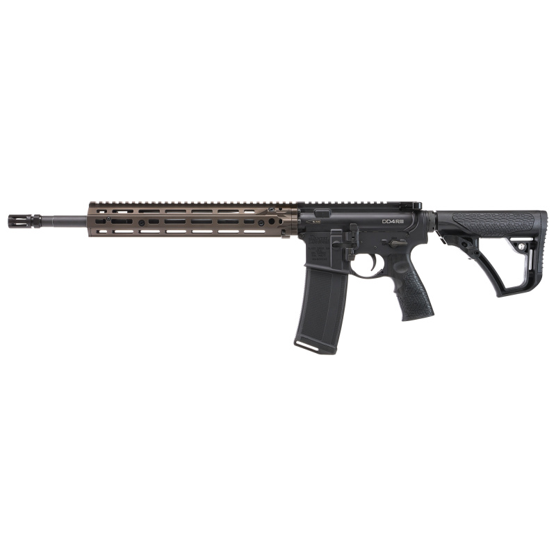 DD4 RIII, Semi-automatic Rifle, AR, 223 Remington/5.56 NATO, 16" Cold Hammer Forged Barrel, Anodized Finish, Black, Daniel Defense Grip, Flat Dark Earth Daniel Defense 12.5" RIS III M-LOK Rail, Daniel Defense Stock, Mid-Length Gas System, Ambidextrous Lo