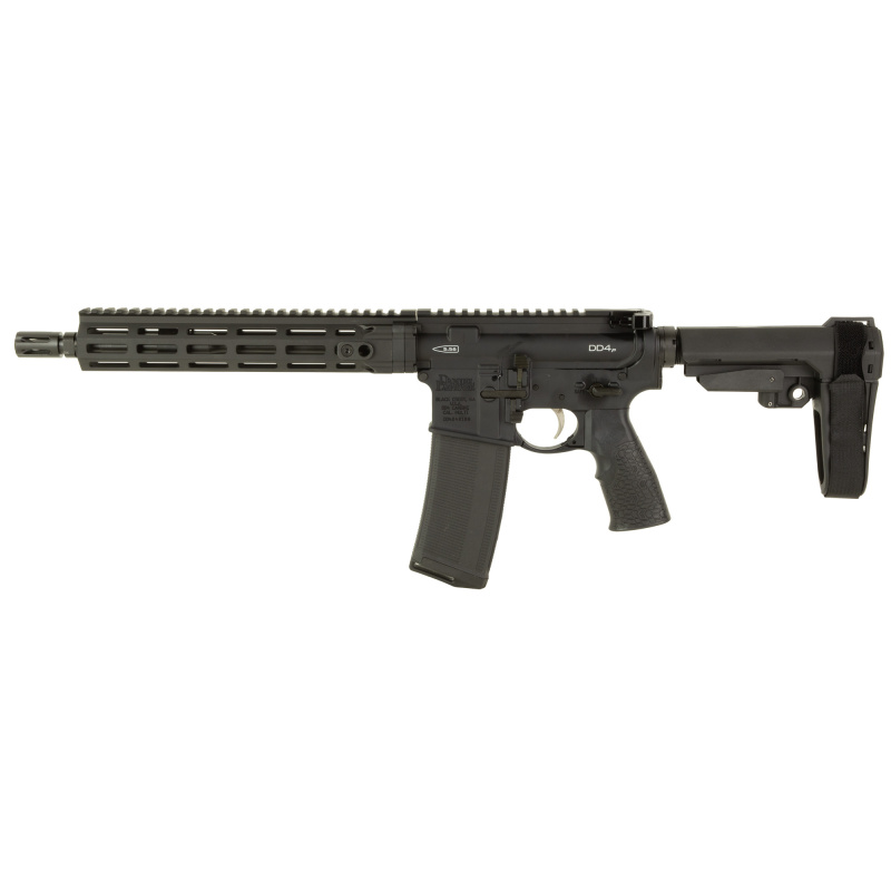 DD4P, Semi-automatic, AR Pistol, 5.56 NATO, 11.5"  Chrome-Lined Government Profile Barrel, 1:7 Twist, Carbine Length Gas System, Low Profile Gas Block, Black, A2 Flash Hider, 10.5" Free-float M-LOK Rail, Pistol Grip, SBA3 Brace, 30 Rounds, 1 Magazine DD0