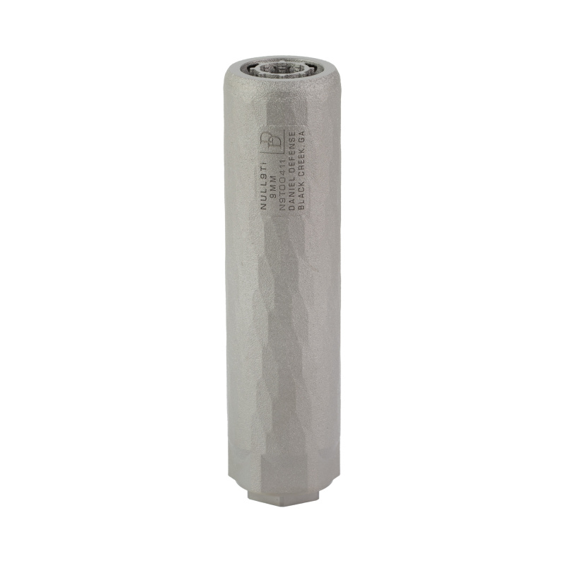 Null9Ti, Suppressor, 9MM, 5.08" Length, 1.41" Diameter, Titanium Construction, Clear Coat Anodized Finish, Gray, Mini-HUB Mounting System, 4.4oz 06-140-16309