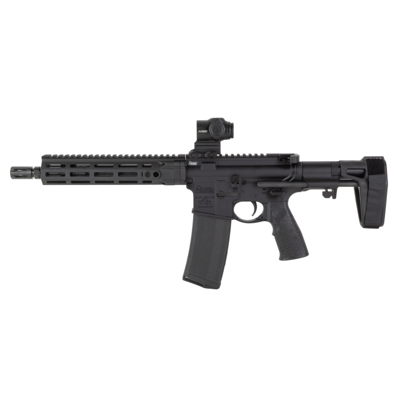 DDM4, Semi-automatic, AR Pistol, 5.56 NATO, 10.3" Cold Hammer Forged Barrel, Threaded 1/2X28, Anodized Finish, Black, Daniel Defense Pistol Grip, Maxim PDW Brace, DD4 Flat Front 9.5" Rail, 30 Rounds, Includes Primary Optics Cyclops Gen 2 Reticle SB-19