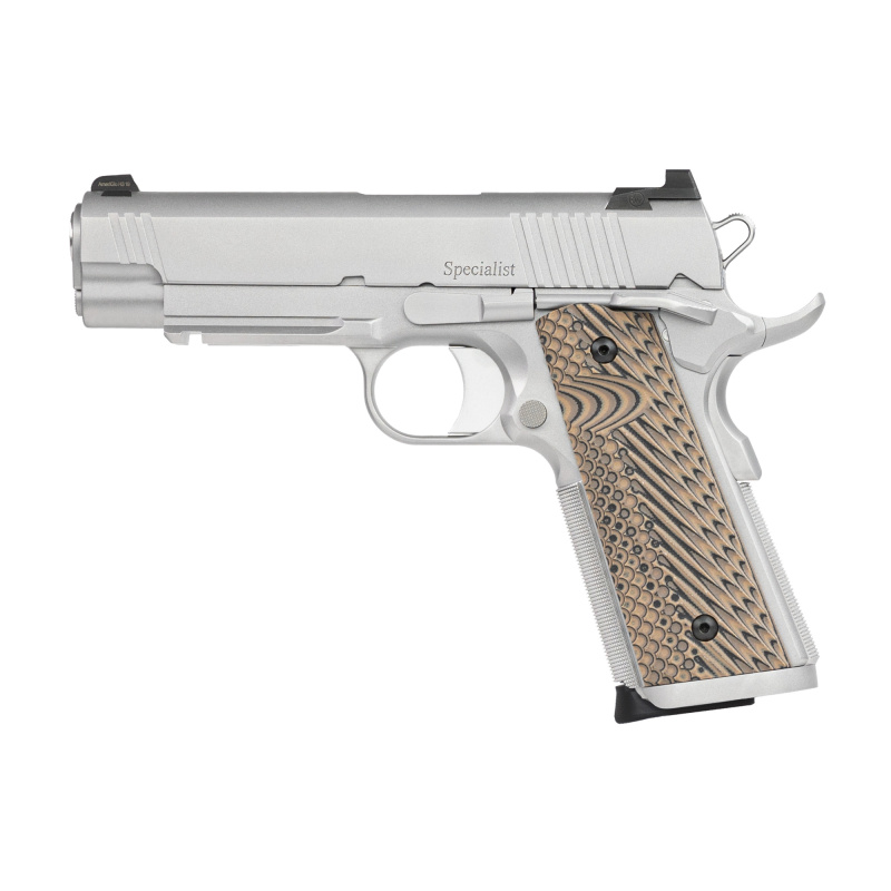 Dan Wesson Specialist Commander 1911 | 45 ACP, 4.25" Barrel, Stainless Steel, Railed Frame, Night Sights, Ambi Safety, Magwell G10 Grips, 8 Rd, 01809
