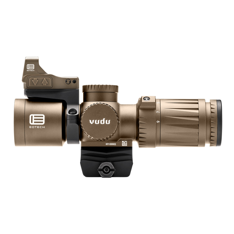 Vudu, Rifle Scope, 3-9X Magnification, 32mm Objective, Second Focal Plate, Compatible with Mini-ACOG Mounts, MR5 Illuminated MOA Reticle, Tan, Includes 3 MOA EFLX Sight & Mount VDU3-9PKG1TAN
