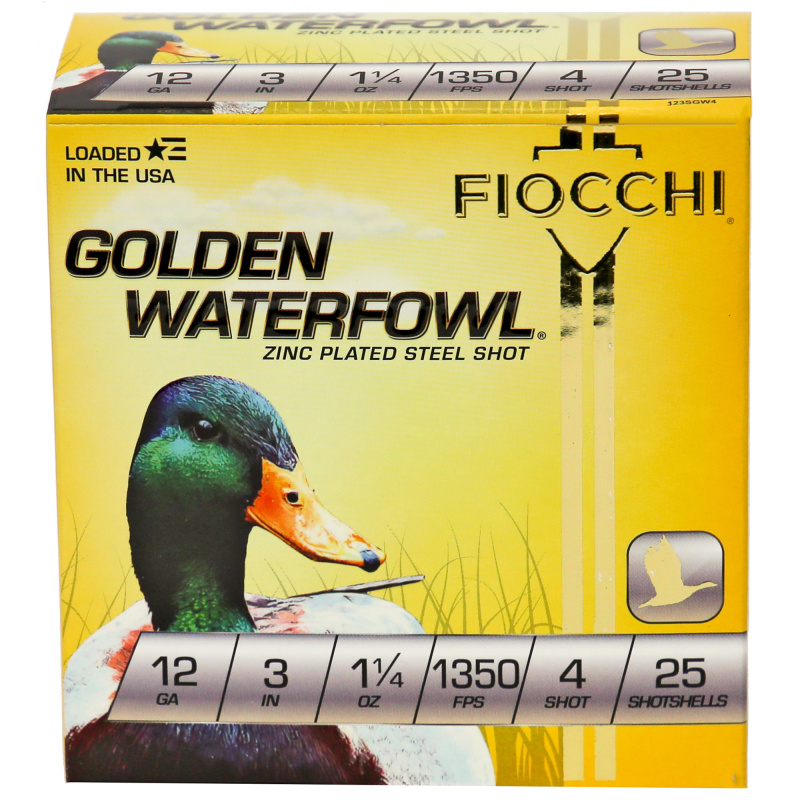 Golden Waterfowl, 12 Gauge, 3", #4, Steel Shot, 25 Round Box 123SGW4