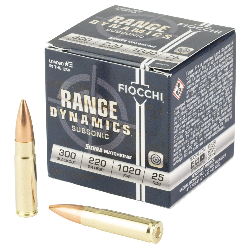 Range Dynamics, Subsonic, 300 Blackout, 220 Grain, Boat Tail Hollow Point Matchking, 25 Round Box 300BLKMB
