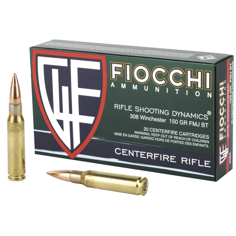 Fiocchi Rifle, 308WIN, 150 Grain, Full Metal Jacket Boat Tail 308A