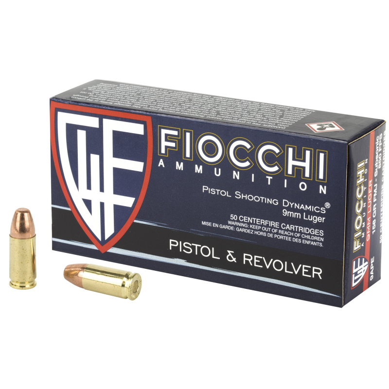 Fiocchi Centerfire Pistol, 9MM, 158 Grain, Full Metal Jacket, Subsonic 9APE
