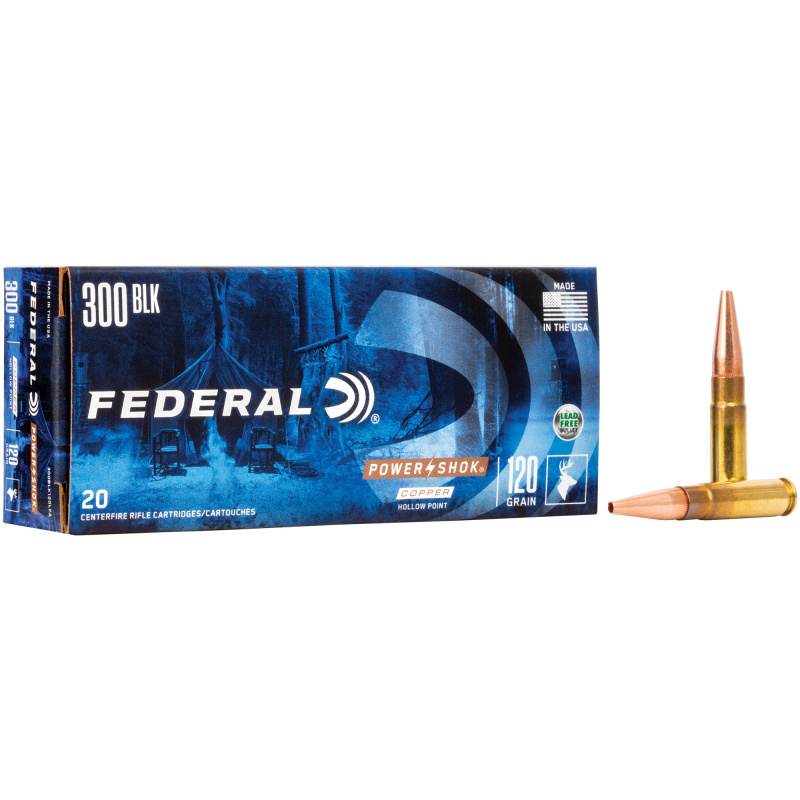 PowerShok, 300 Blackout, 120 Grain, Copper Soft Point, 20 Round Box, California Certified Nonlead Ammunition 300BLK120LFA