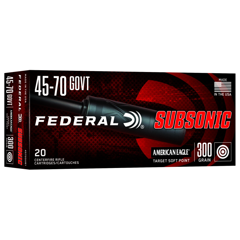 American Eagle, 45-70 Government, 300 Grain, Target Soft Point, Subsonic, 20 Round Box 4570SUB1