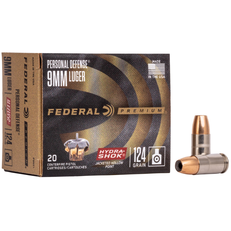 Personal Defense 9mm Luger 124 Grain Hydra-Shok Jacketed Hollow Point