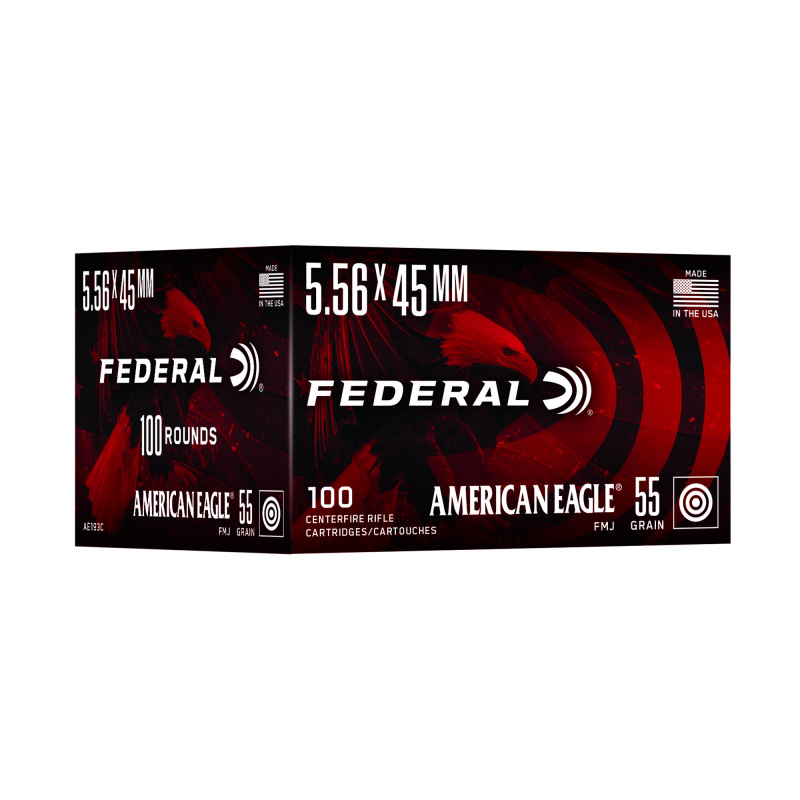 American Eagle, 5.56 NATO, 55 Grain, Full Metal Jacket, 100 Rounds per Box AE193C