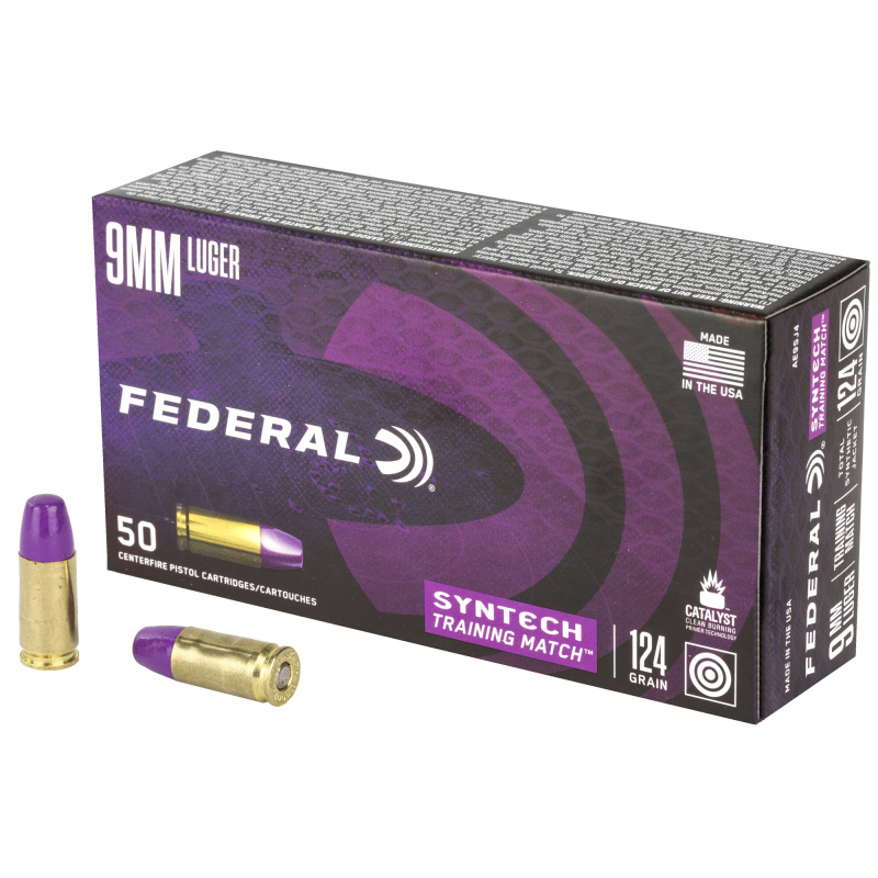 Federal American Eagle Training Match 9mm Luger 124 gr Total Syntech Jacket Flat Nose (TSJFN) 50 Bx AE9SJ4