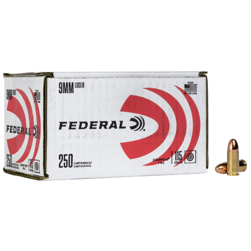 Champion, 9MM, 115 Grain, Full Metal Jacket, 250 Round Box C9115A250