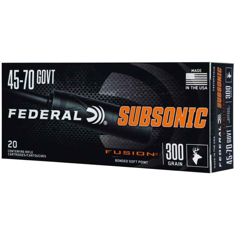 Fusion, 45-70 Government, 300 Grain, Subsonic Fusion Soft Point, 20 Rounds per Box F4570FS1SUB