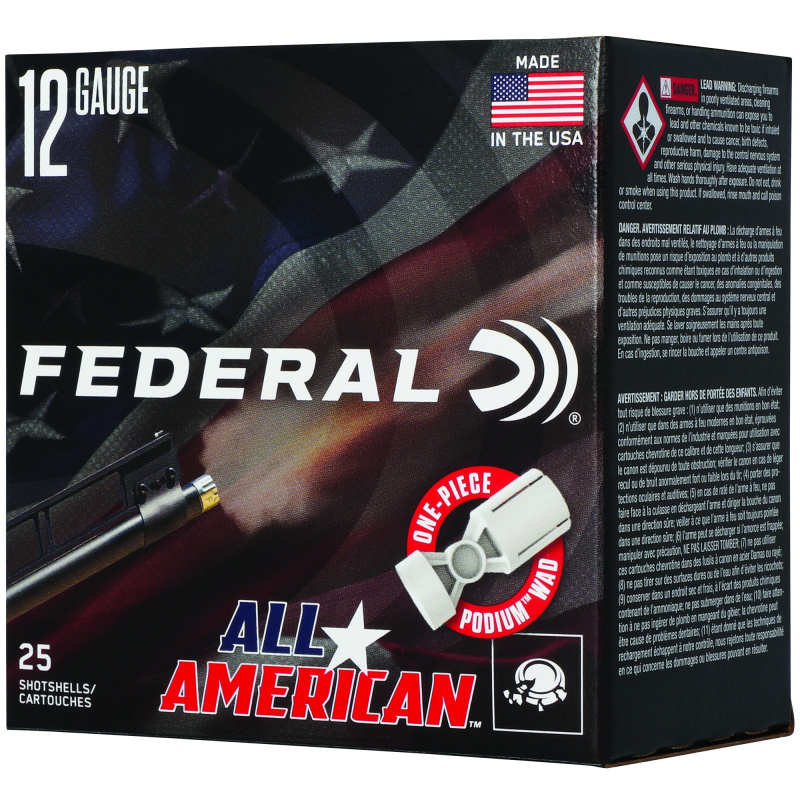 All American, 12 Gauge, 2.75", #8, 3 Dram, 1 1/8 oz, Lead, 25 Rounds per Box FAA12H 8