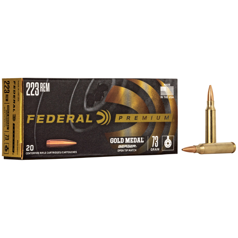 Gold Medal Berger .223 Remington 73 Grain Berger Boattail Hollow Point Box of 20 Rounds
