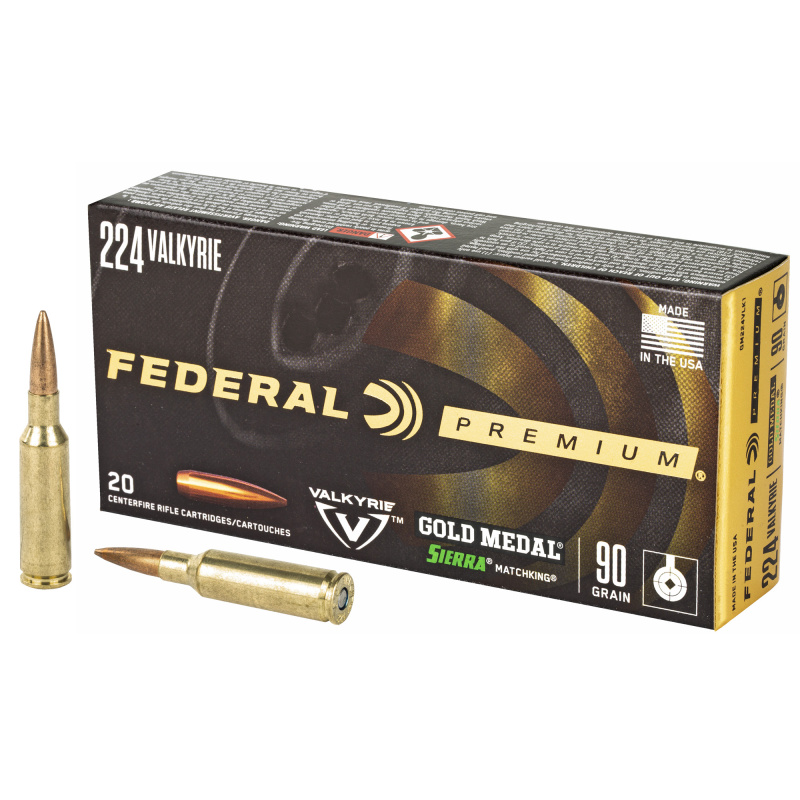 Gold Medal |.224 Valkyrie 90 Grain Sierra MatchKing Boattail Hollow Point Box of 20 Rounds