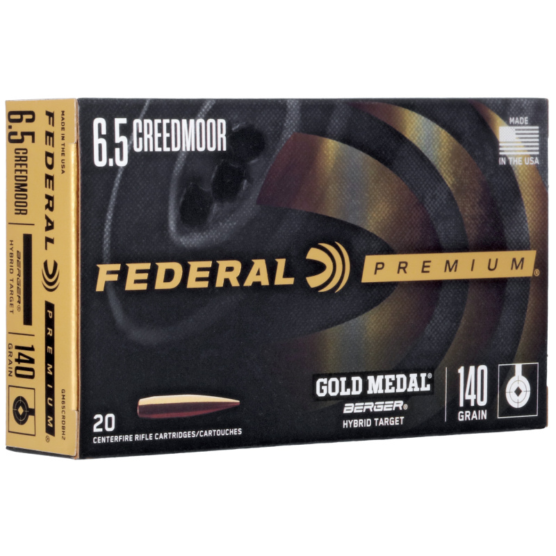 Federal Gold Medal Berger Hybrid Target |6.5 Creedmoor 140 Grain Berger Hybrid Bullet, Box of 20 Rounds