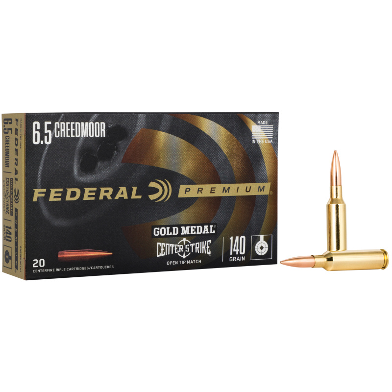 Federal Premium, Gold Medal, 6.5 Creedmoor, 140 Grain, Open Tip Match, 20 Round Box GM65CRDOTM1