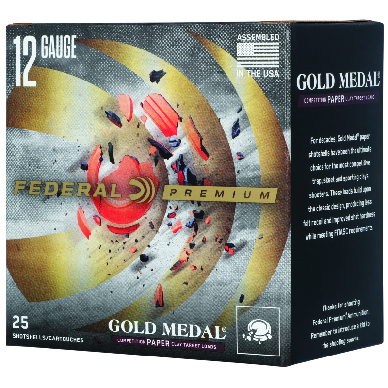 Federal Premium, Gold Medal, 12 Gauge, 2.75" Chamber, #7.5 Shot, 1 Ounce, 25 Round Box GMT12175