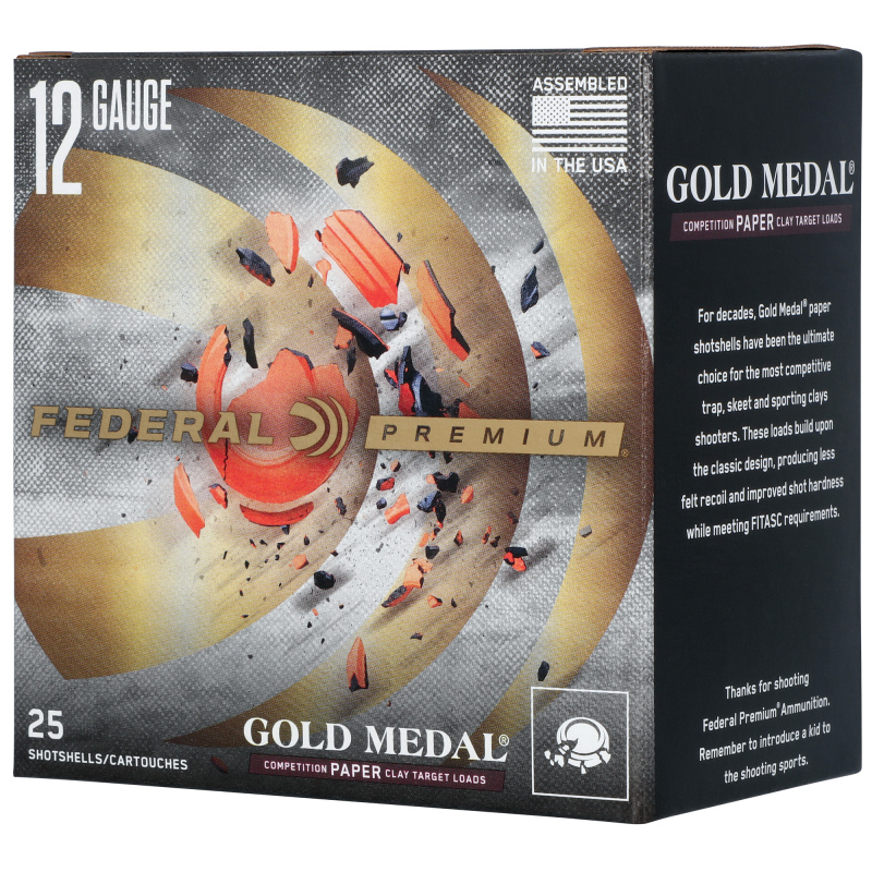 Federal Premium, Gold Medal, 12 Gauge, 2.75" Chamber, #8 Shot, 1 Ounce, 25 Round Box GMT1218