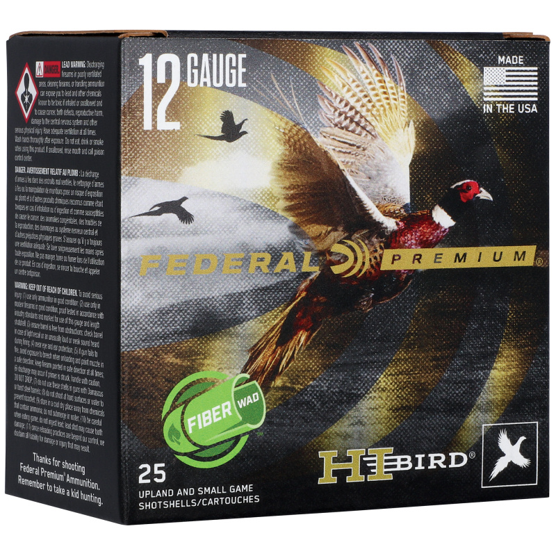 Hi-Bird, 12 Gauge, 2.75", #5, 1 1/4 oz, Shot, Fiber-Wad, 25 Round Box HVF12HW5