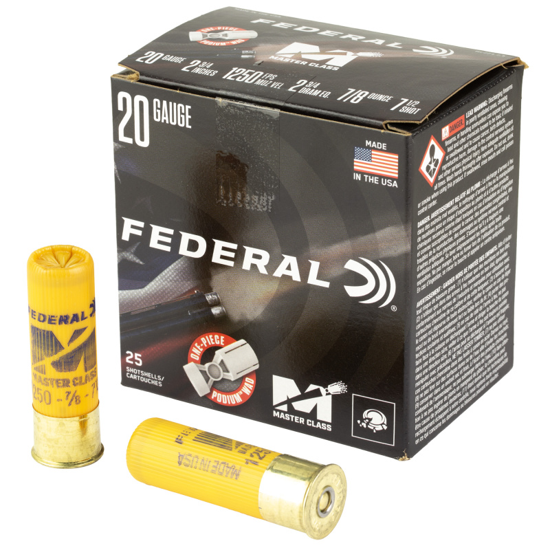 Master Class, 20 Gauge, 2.75", #7.5, 2.75 Dram, 7/8 oz, Lead, 25 Rounds per Box MC224 7.5