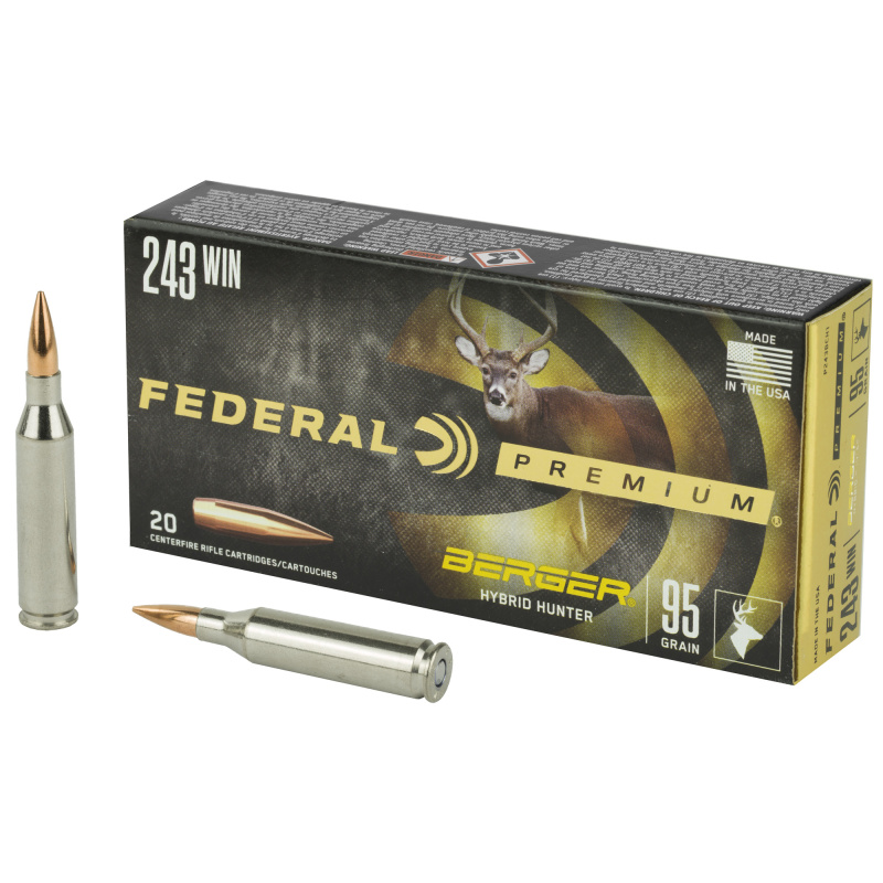 Premium, Berger Hybrid Hunter, 243 Win, 95 Grain, 20 Round Box P243BCH1