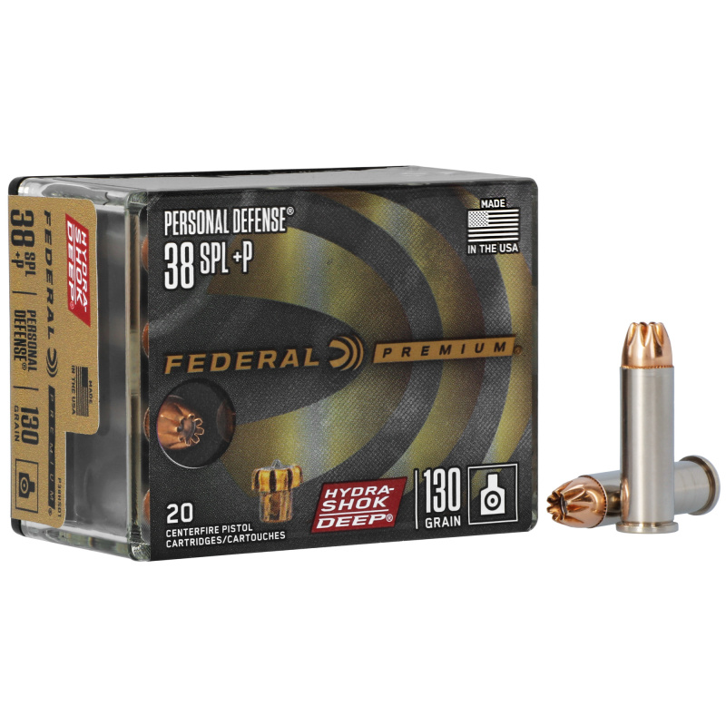 Federal Premium Personal Defense 38 Spl + P 130 gr Hydra-Shok Deep Hollow Point 20 Bx P38HSD1