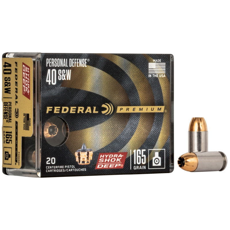 Premium, Hydra-Shok Deep, 40S&W, 165 Grain, Jacketed Hollow Point, 20 Round Box P40HSD1