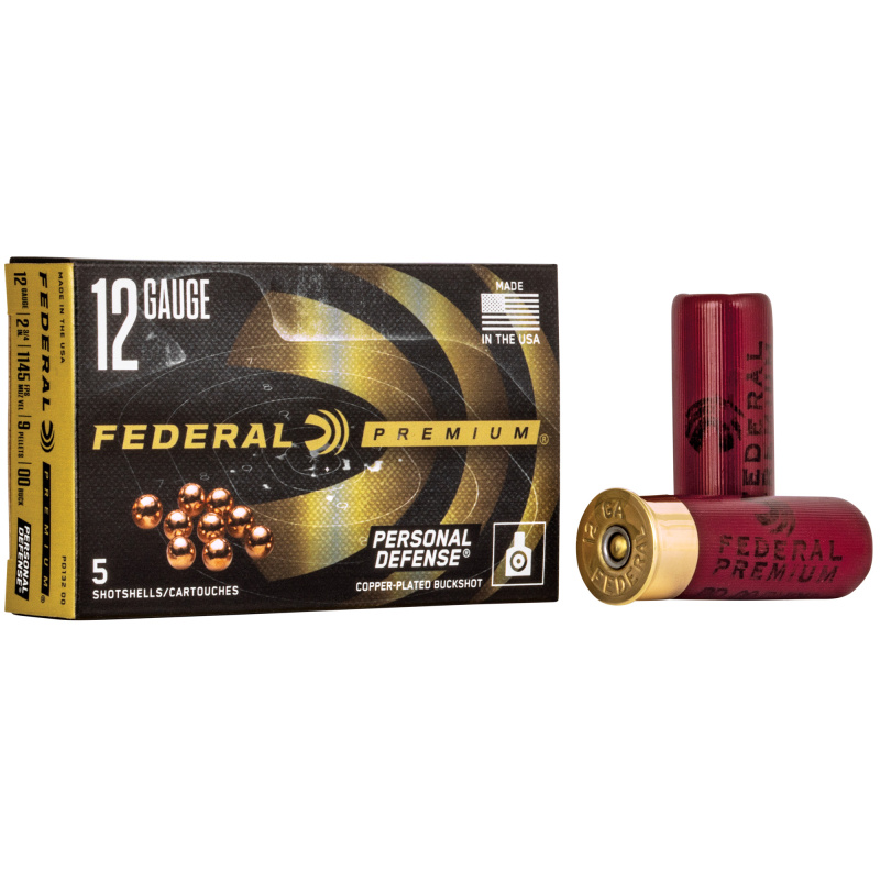 Premium Personal Defense 12 Gauge 2.75 Inch 1145 FPS 9 Pellets 00 Buckshot With FliteControl Wad 5 Per Box