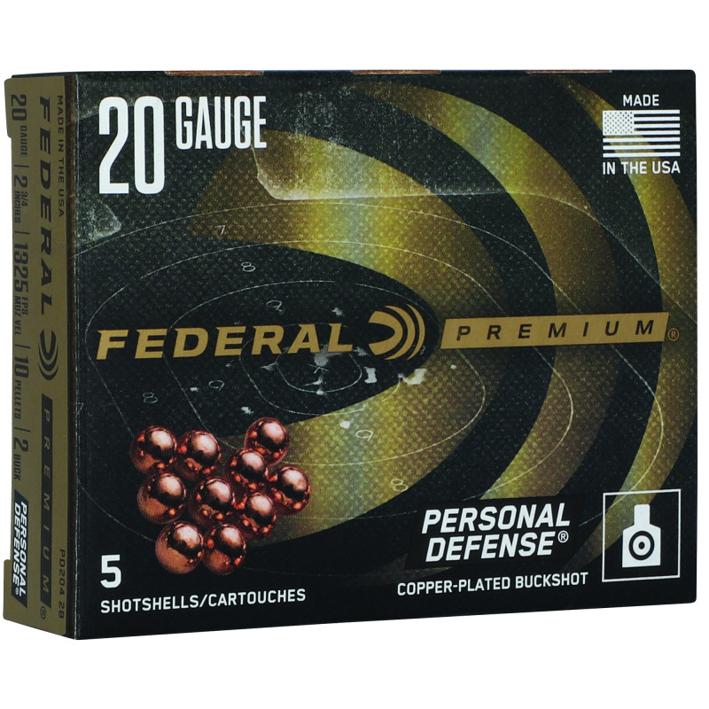 PERSONAL DEFENSE FLITECONTROL WAD, 20 Gauge, 2.75"Chamber, 000 Buck, Copper-Plated Pellots, 5 Round Box PD2042B