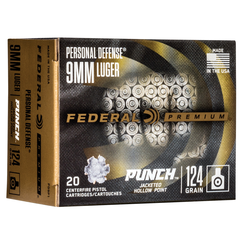 Premium, Punch, 9MM, 124Gr, Jacketed Hollow Point, 20 Round Box PD9P1