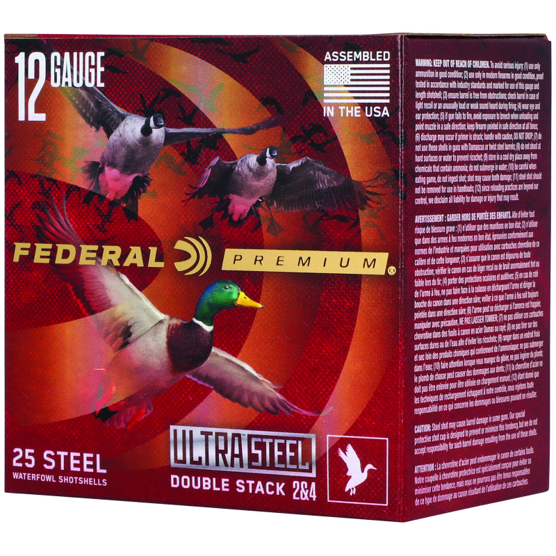 Ultra Steel, FLIGHTCONTROL FLEX WAD, 12 Gauge 3" Chamber, #2, 1 1/4 oz, Zinc Plated Steel, 25 Round Box, 2 and 4 Shot Size PWUX14224