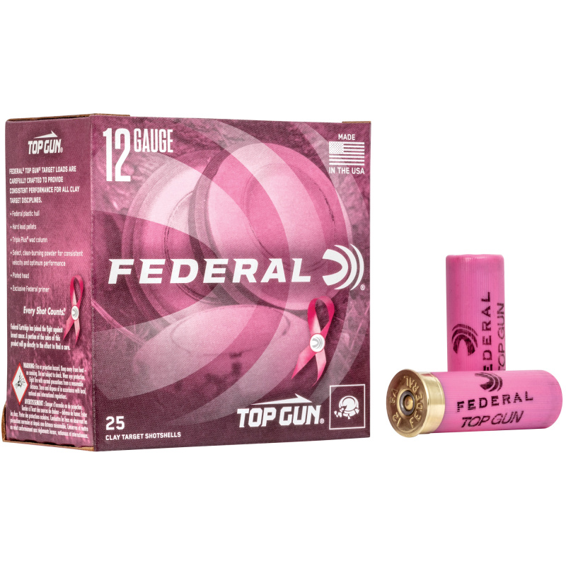Top Gun 12 Gauge 2.75 Inch 1200 FPS 1.125 Ounce 8 Shot Pink Shells For Breast Cancer Awareness, 25Rd Box