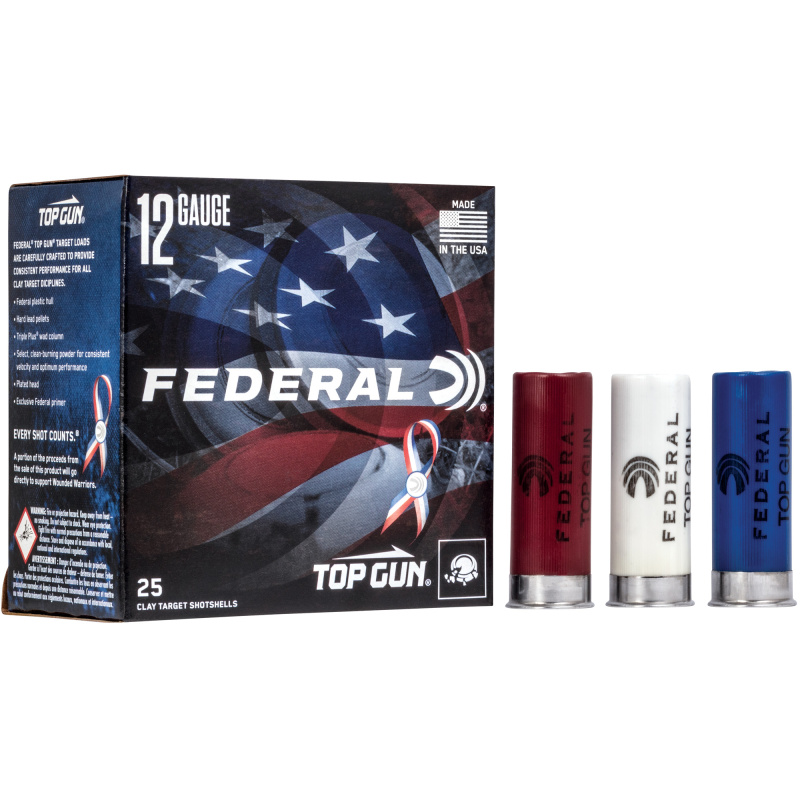 Top Gun 12 Ga| 2.75" 1200 FPS 1.125 Ounce 8 Shot Red/White/Blue For Wounded Warrior Project, Box of 25 Rounds
