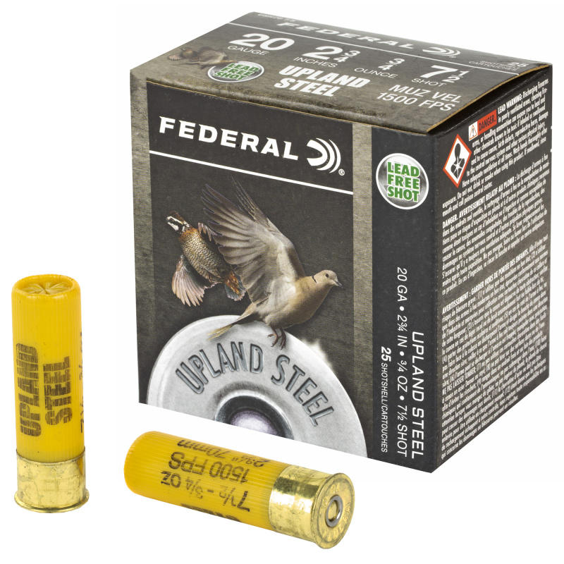 Field & Range Steel, 20 Gauge 2.75", #7.5, 7/8 oz., Steel Shot, 25 Round Box, California Certified Nonlead Ammunition USH20 7.5