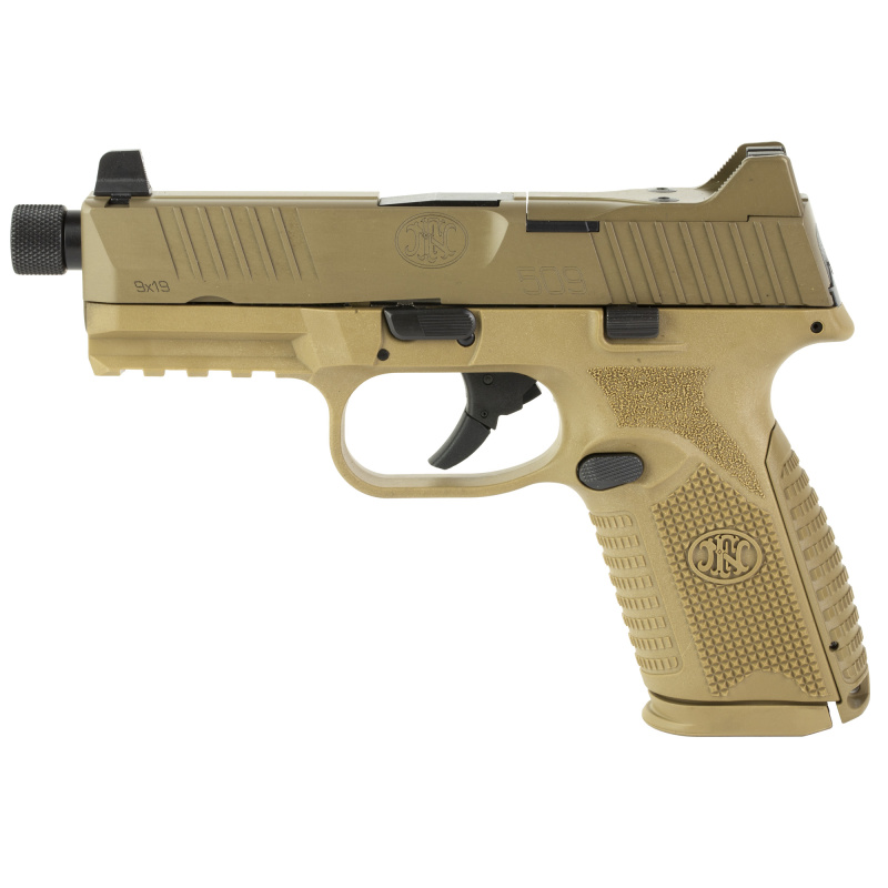 509M Tactical, Striker Fire, Semi-automatic, Polymer Frame Pistol, Mid-Size, 9MM, 4.5" Threaded Barrel, PVD Finish, Flat Dark Earth, Interchangeable Grips, Suppressor Height Night Sights, Non-Manual Safety, 2 Magazines, 10 Rounds, Optics Ready 66-10074