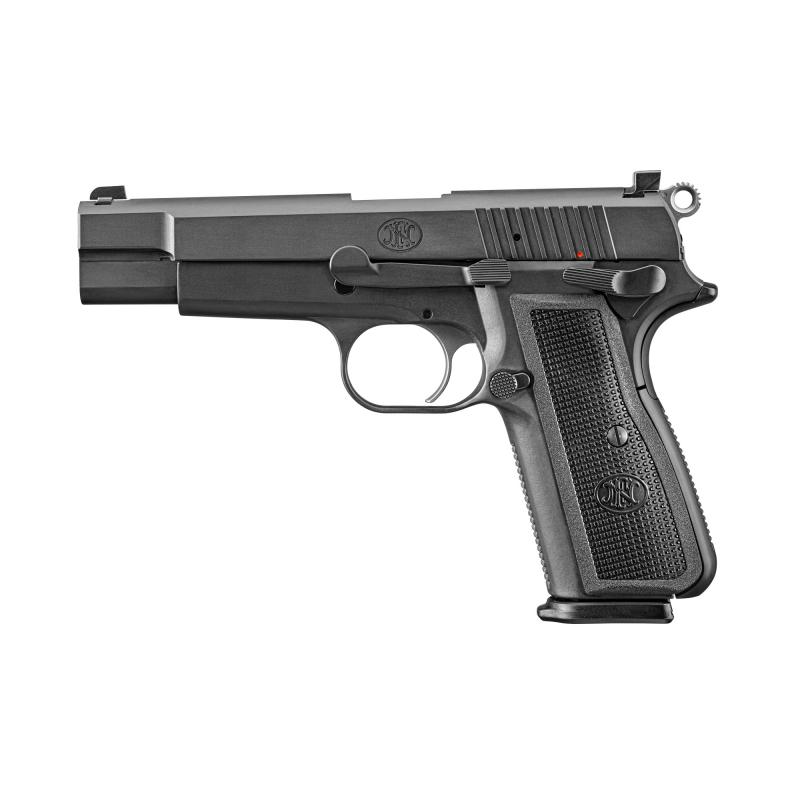 High Power, Single Action, Semi-automatic, Metal Frame Pistol, Full Size, 9MM, 4.7" Target-crowned Hammer Forged Barrel, PVD Finish, Black, 2 Polymer Grip Pairs, Driftable Dovetail Sights, Ambidextrous Safety, 10 Rounds, 2 Magazines, Includes Zippered Ba