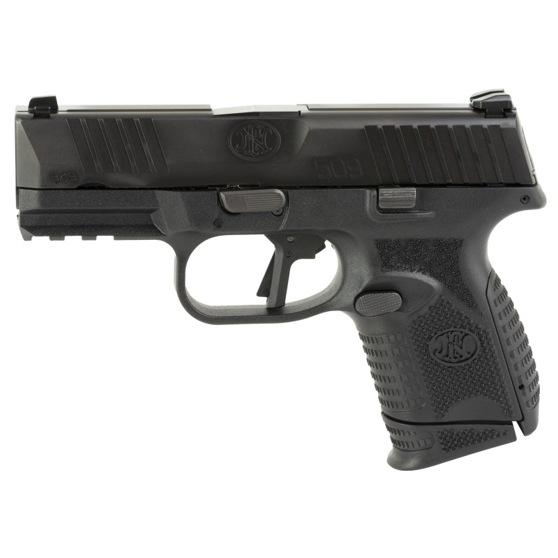 509, Semi-automatic, Striker Fired, Compact, 9MM, 3.7" Barrel, Polymer Frame, Black, 5-10Rd, Non-Manual Safety, Interchangeable Backstraps, FN Soft Case, Rail, Front Serrations, Loaded Chamber Indicator 66-101642
