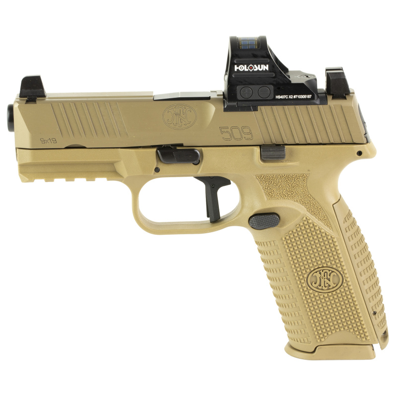 509 MRD, Striker Fired, Semi-automatic, Polymer Frame Pistol, Mid-Size, 9MM, 4" Barrel, Matte Finish, Flat Dark Earth, Inlcudes Holosun 407C Red Dot Sight, Non-Manual Safety, Optic Height Sights, 10 Rounds, 2 Magazines 66-101926