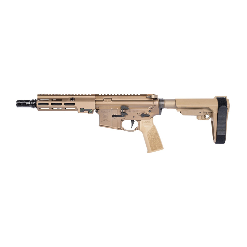 Super Duty MOD1, Semi-automatic, AR Pistol, 300 Blackout, 8" Cold Hammer Forged, Chrome Lined Barrel, 5/8X24 Thread Pitch, Anodized Finish, Desert Dirt Color, SBA3 Pistol Stabilizing Brace, Geissele A17 Grip, Custom Pistol-Length Gas System, 7" MK16 Hand
